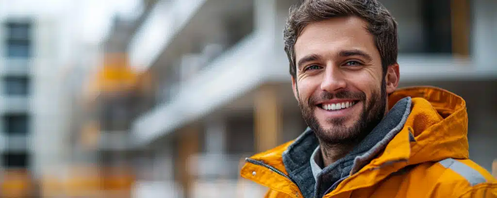 Civil engineer smiling at camera while on construction site